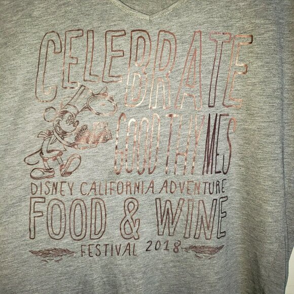 Disney Parks Mickey Mouse Top Split Back Celebrate Food Wine Grey Size Womens XL - Picture 5 of 10
